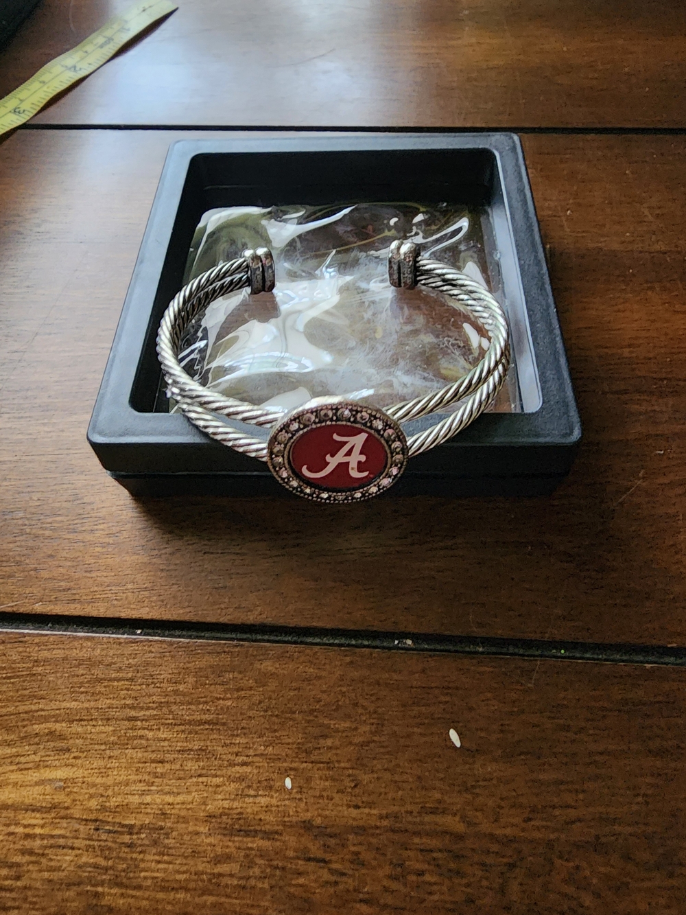 Silver-Tone Silver and Crimson 'A' Statement Cuff Bracelet